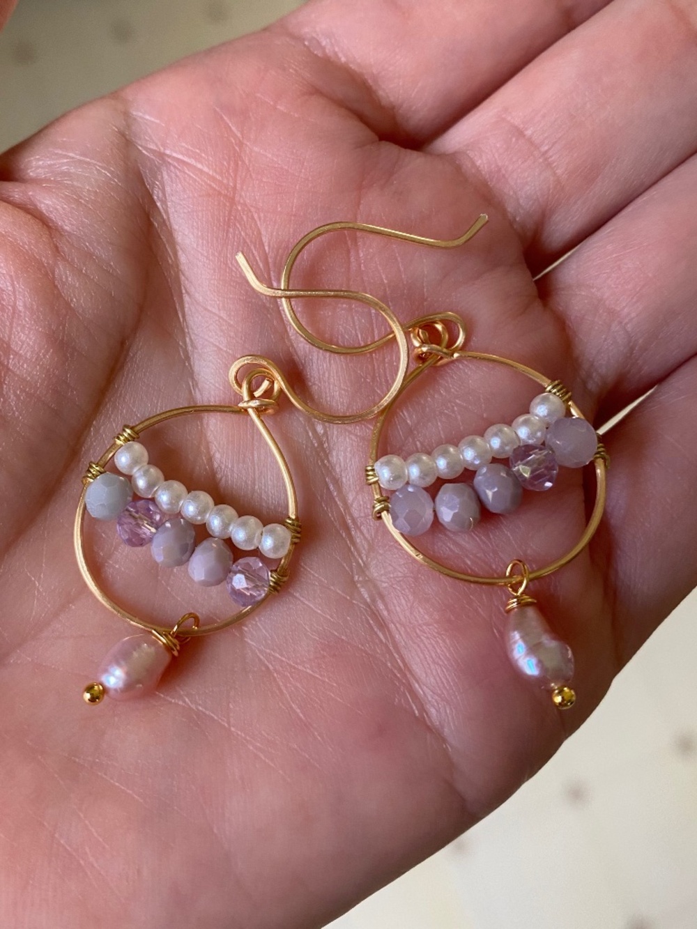 Handmade Hoop Earrings with Freshwater Pearl - Picture 2 of 3